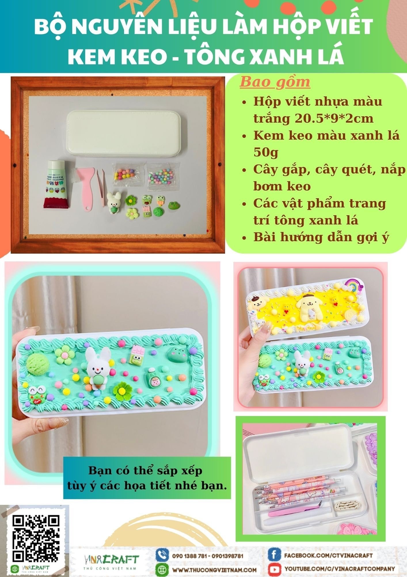Bộ nguyên liệu làm hộp viết kem keo - Tông xanh lá