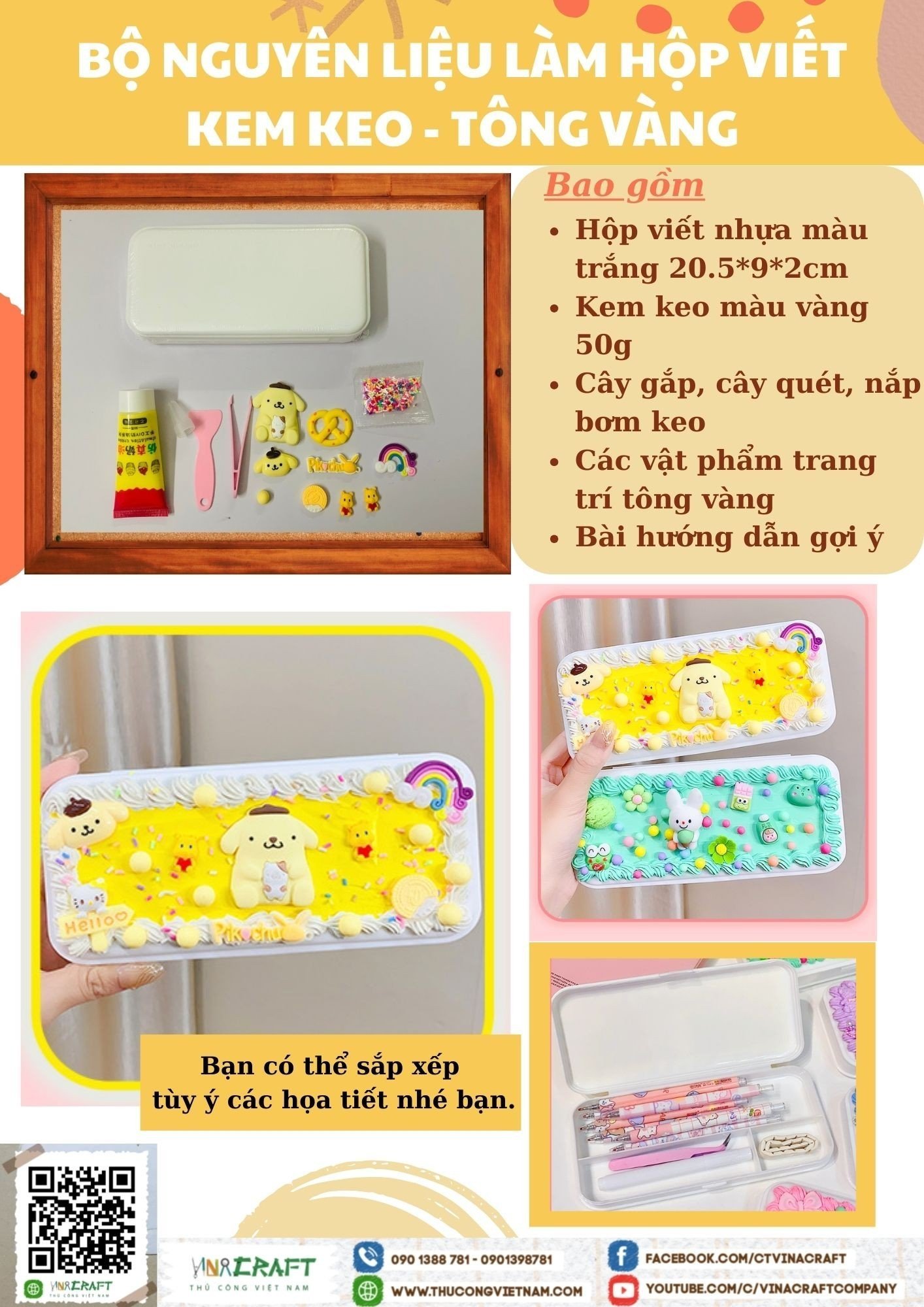 Bộ nguyên liệu làm hộp viết kem keo - Tông vàng 1