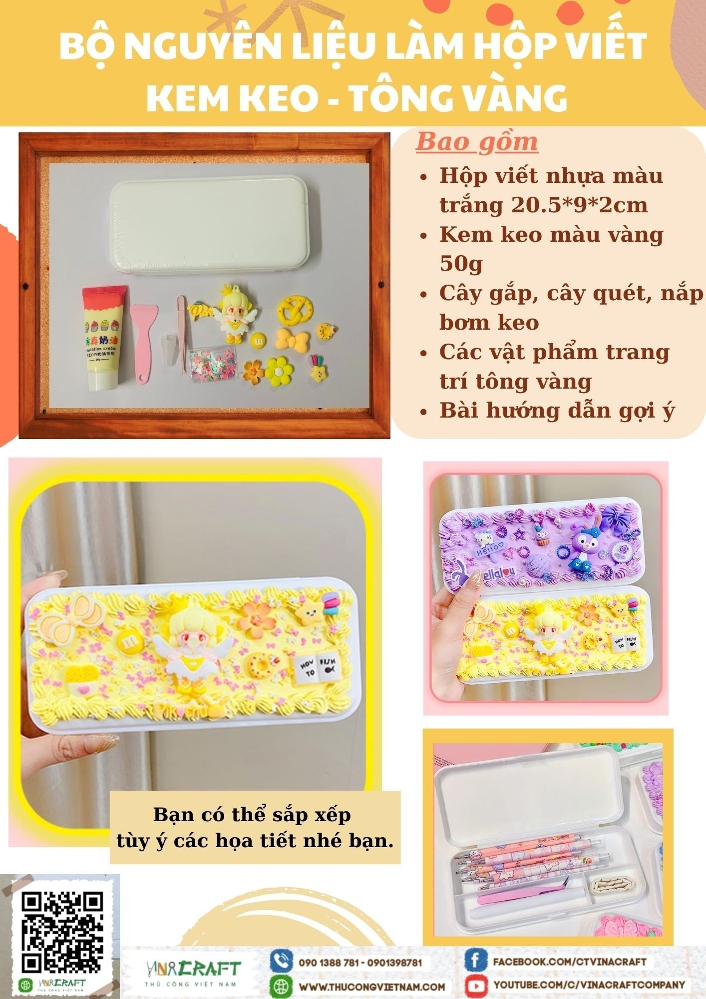Bộ nguyên liệu làm hộp viết kem keo - Tông vàng 2