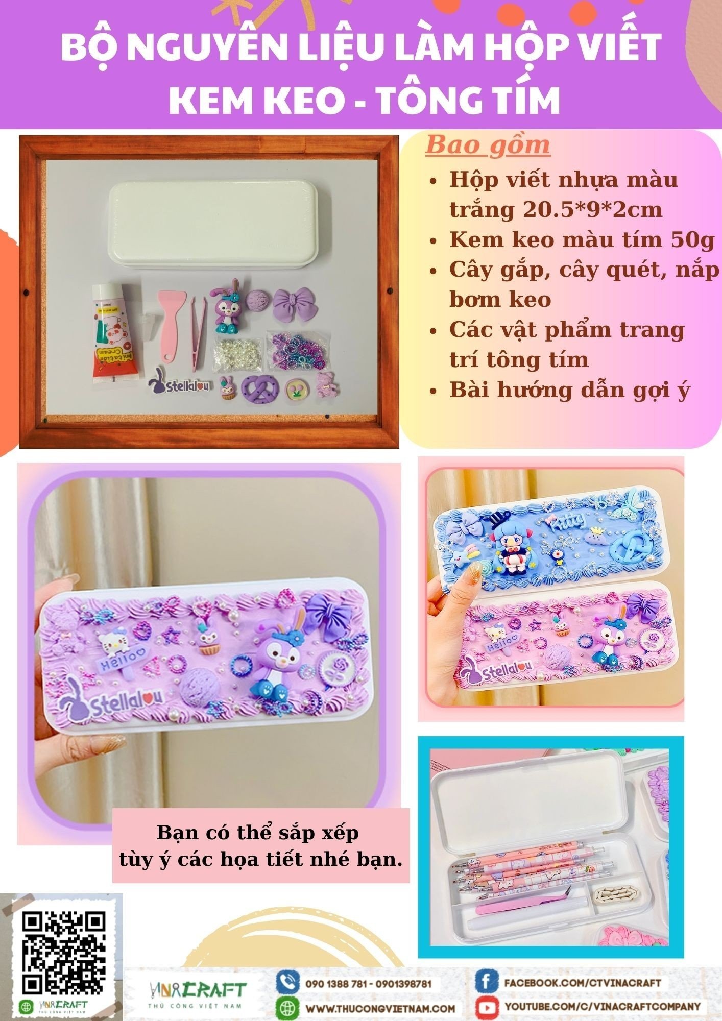 Bộ nguyên liệu làm hộp viết kem keo - Tông tím