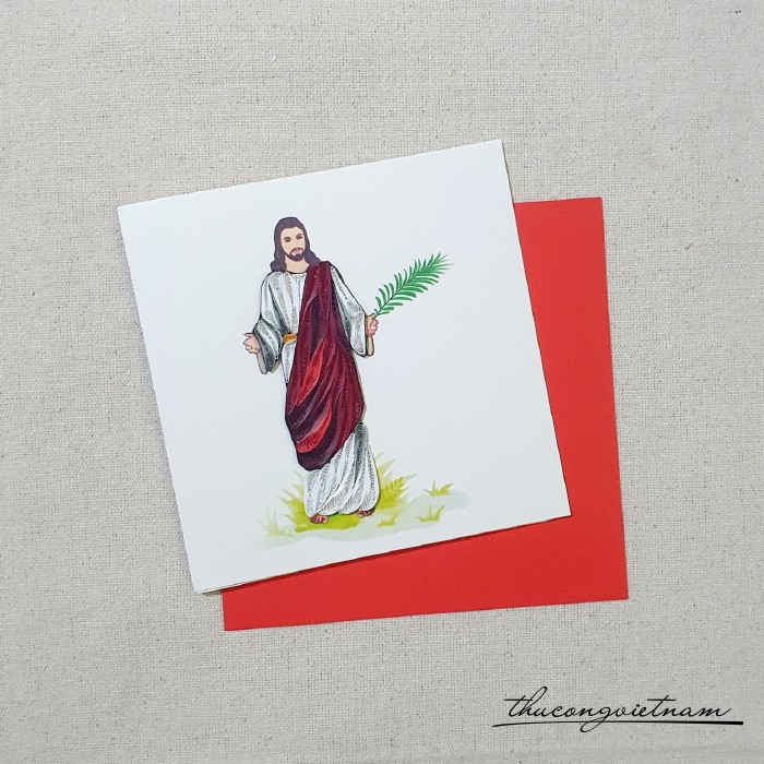 Thiệp quilling Thiên Chúa áo đỏ 15x15cm 