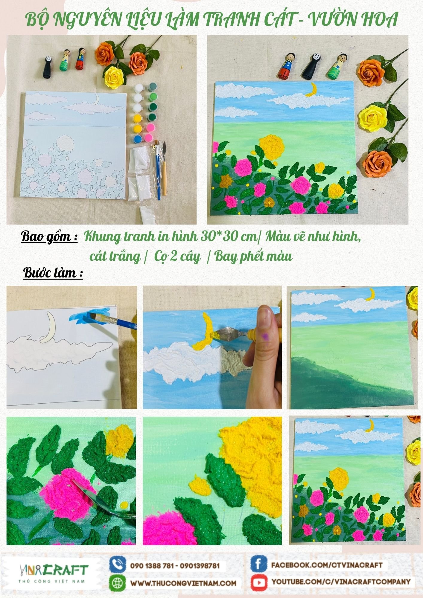 Bộ nguyên liệu làm tranh cát - Vườn hoa (30x30cm)