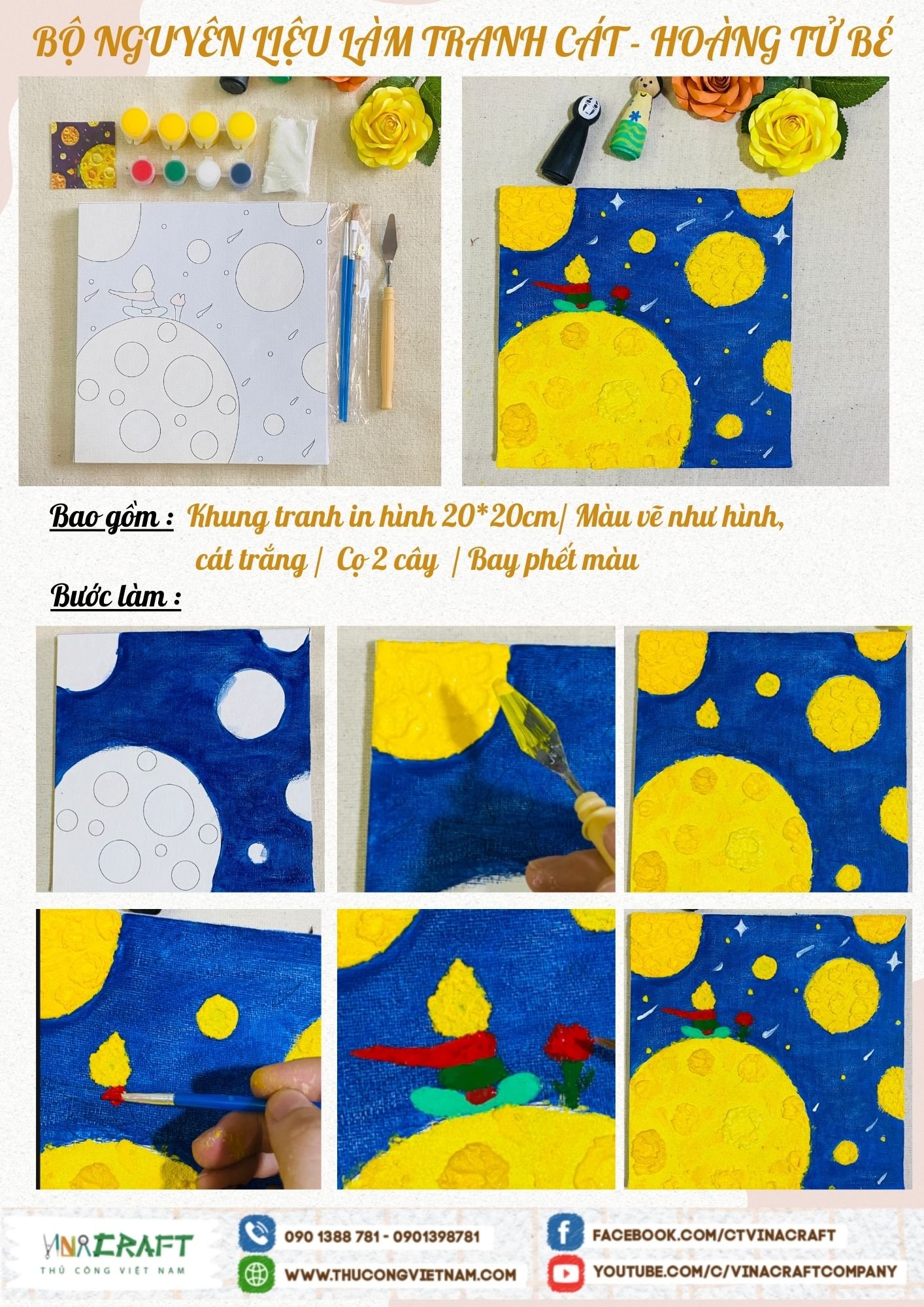 Bộ nguyên liệu làm tranh cát - Hoàng tử bé (20x20cm)