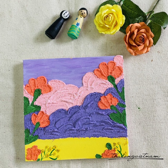 Khung tranh cát đã trang trí - Trời hoa (20x20cm)