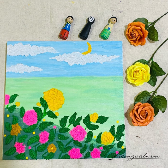Khung tranh cát đã trang trí - Vườn hoa (30x30cm)