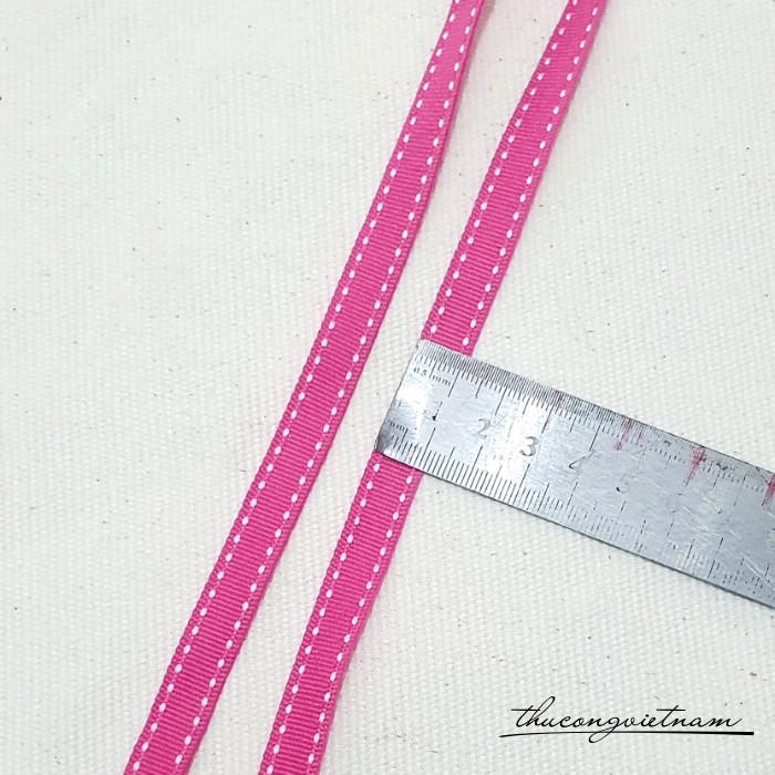 Dây ruy băng gân viền chỉ bản 1cm màu hồng sen