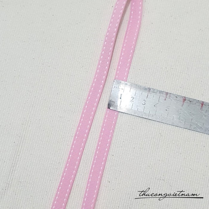 Dây ruy băng gân viền chỉ bản 1cm màu hồng phấn