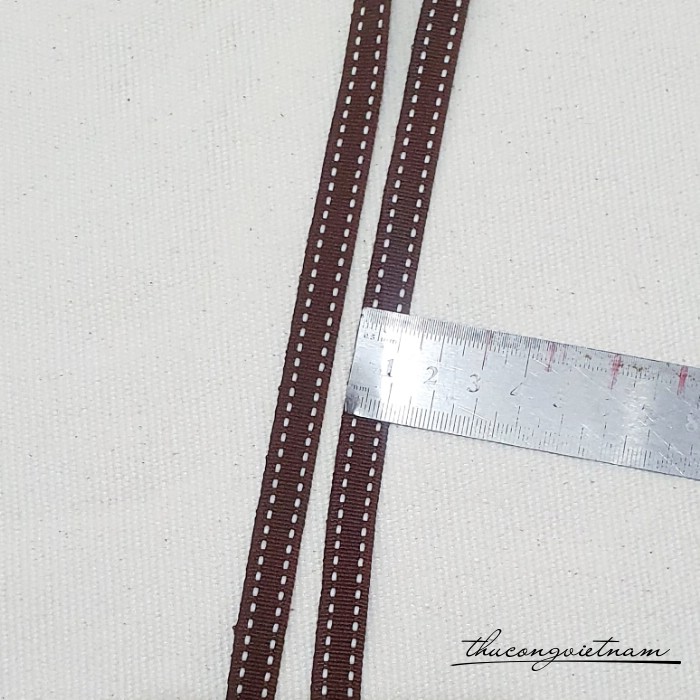 Dây ruy băng gân viền chỉ bản 1cm màu nâu đậm