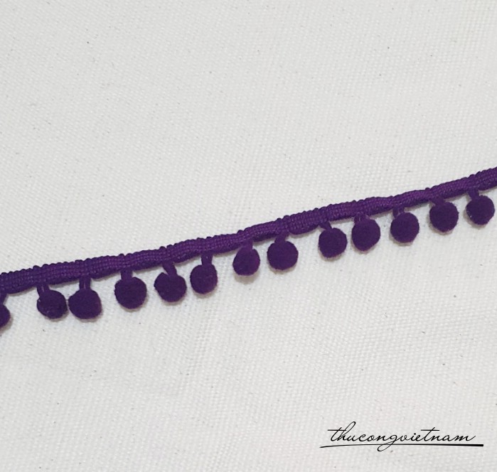 Dây ren viền pompom màu tím