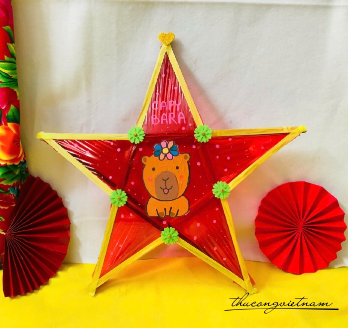 Lồng Đèn Ngôi Sao Giấy Kiếng - Mẫu Capybara và hoa (40cm)