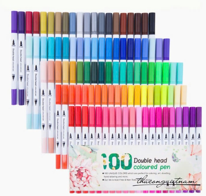 Bộ màu bút dual tip 2 đầu gồm ngòi brush + liner