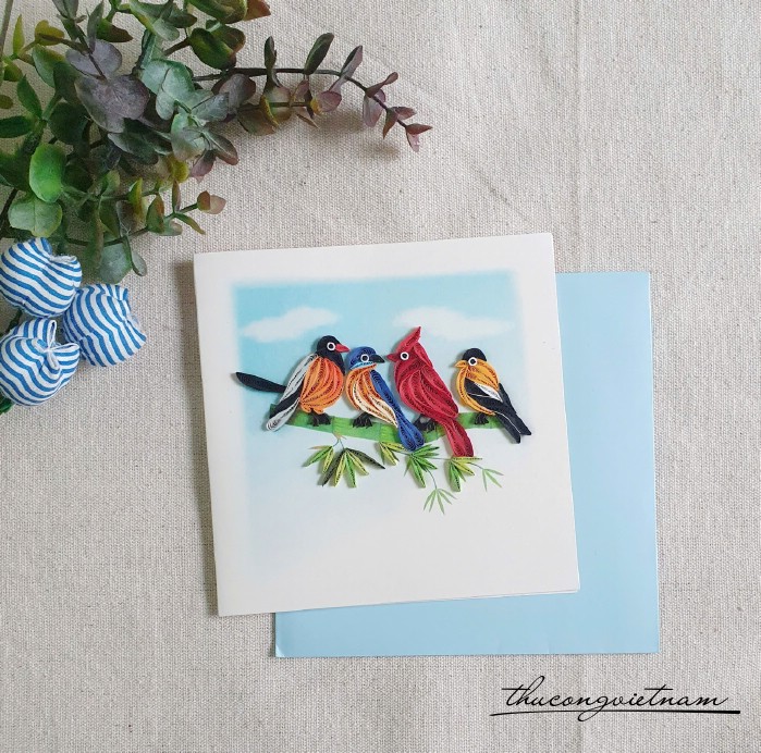 Thiệp quilling Đàn chim 