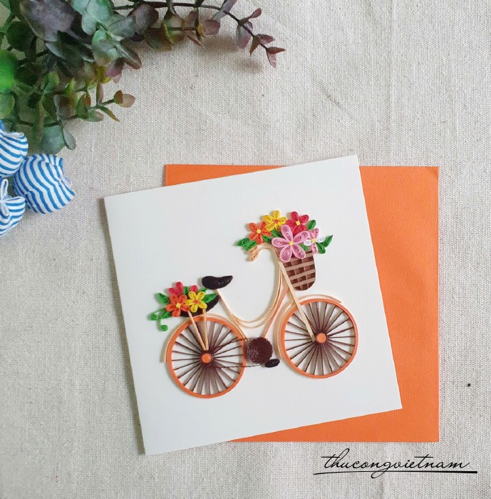 Thiệp quilling Xe đạp chở hoa