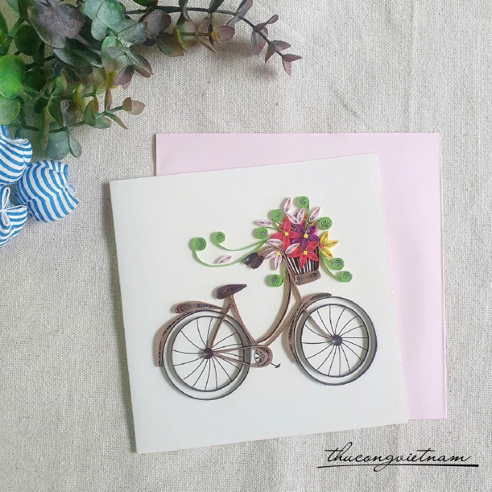 Thiệp quilling Xe đạp và hoa