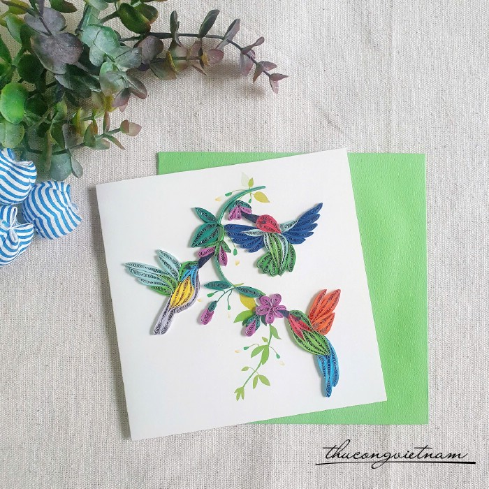 Thiệp quilling Én và hoa