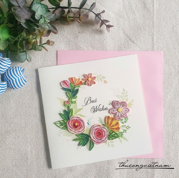 Thiệp quilling hoa Best wishes