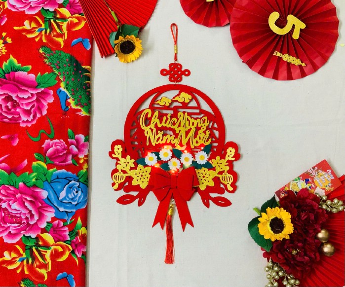 Khánh nhung thủ công treo Tết 35cm - Chúc Mừng Năm Mới