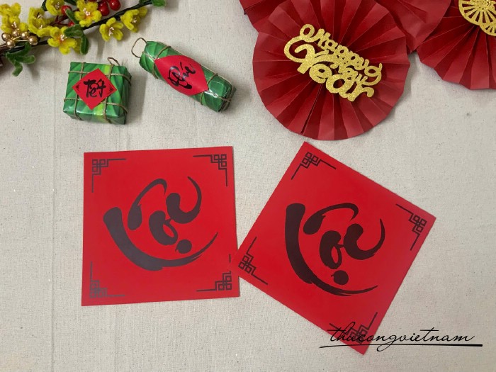 Chữ Lộc thư pháp in giấy nhung đỏ 20cm