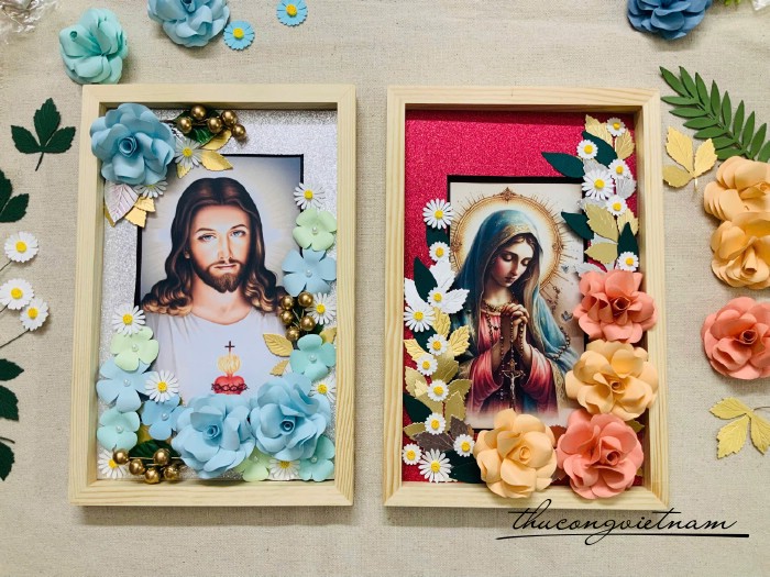 Khung Thiên Chúa, Đức Mẹ Maria hoa 3D (20x30cm)