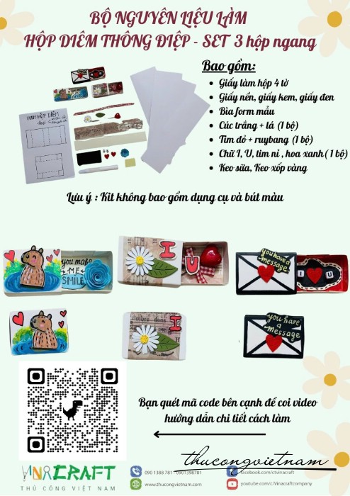 Bộ nguyên liệu làm hộp diêm thông điệp - Set 3 hộp ngang