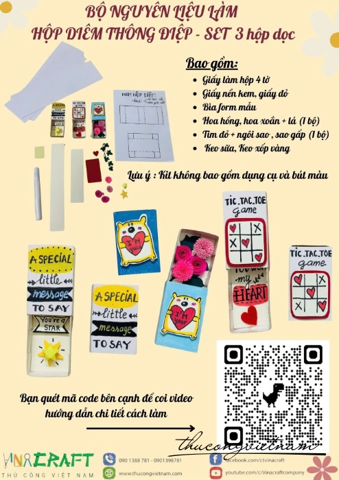 Bộ nguyên liệu làm hộp diêm thông điệp - Set 3 hộp dọc