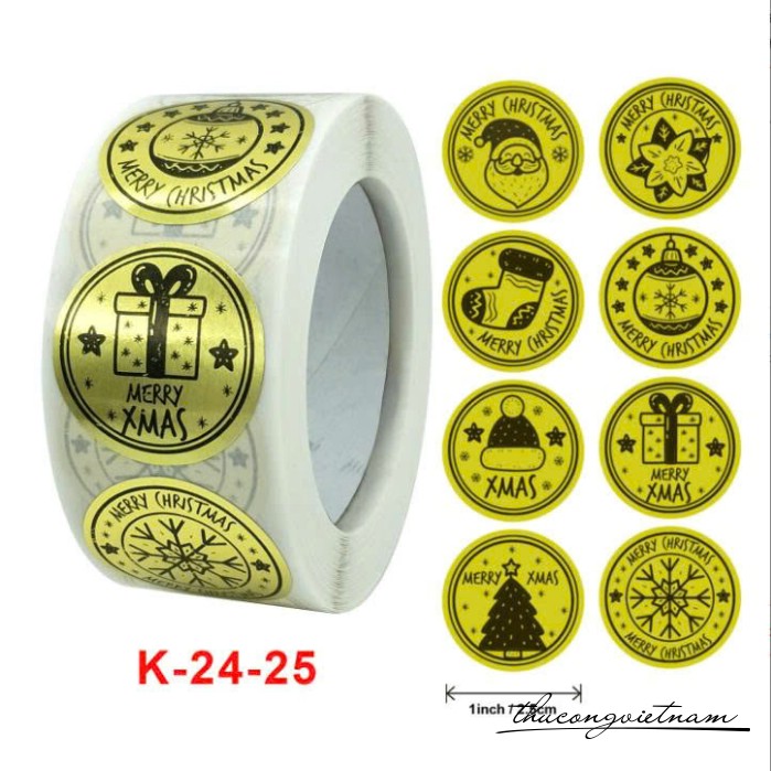 Sticker tròn Giáng Sinh nhũ ánh kim (500 tem) - Xmas 