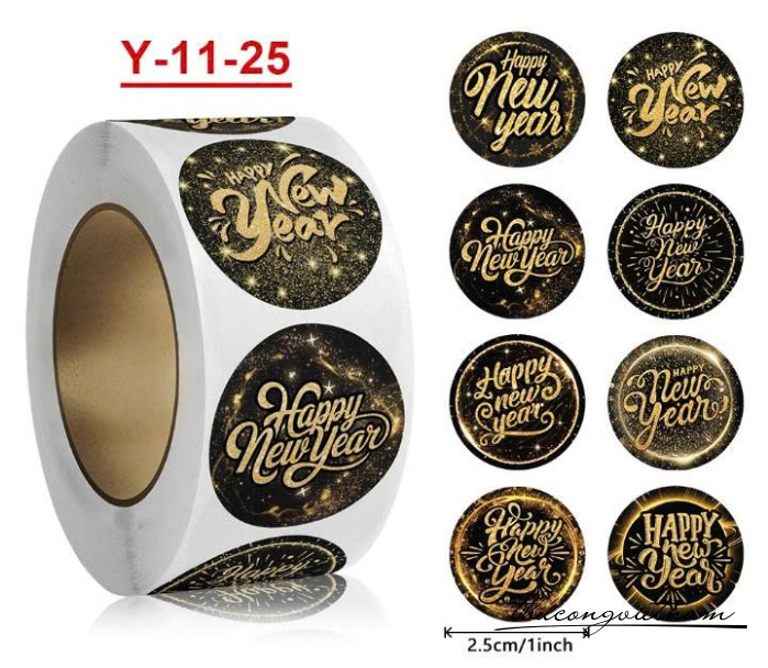 Sticker tròn Tết nhũ ánh kim (500 tem) - Happy New Year