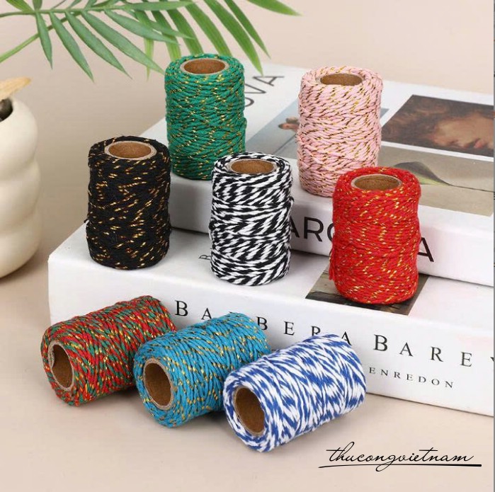 Dây chỉ cotton 2mm nhiều màu trang trí cuộn 20m