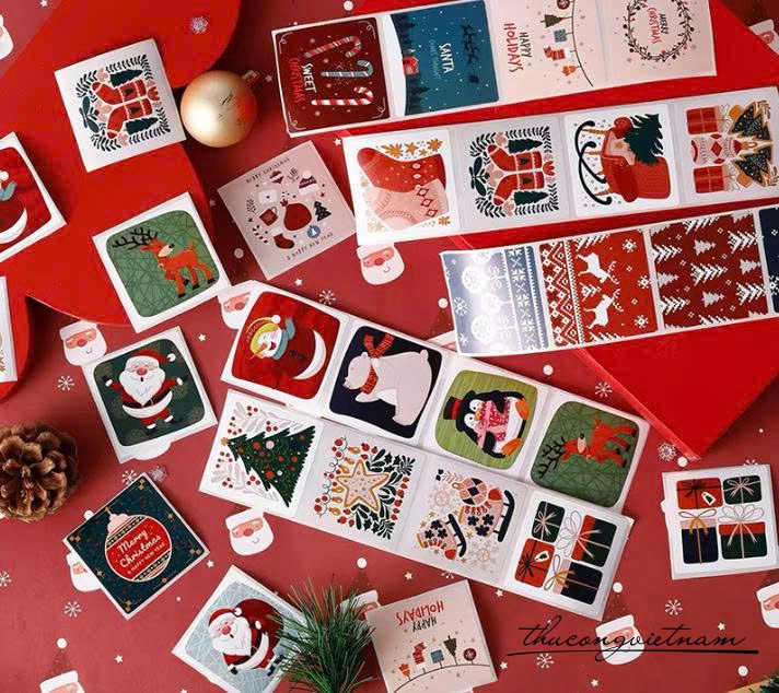 Sticker Giáng Sinh 4 mẫu khổ 5cm (150 tem) 