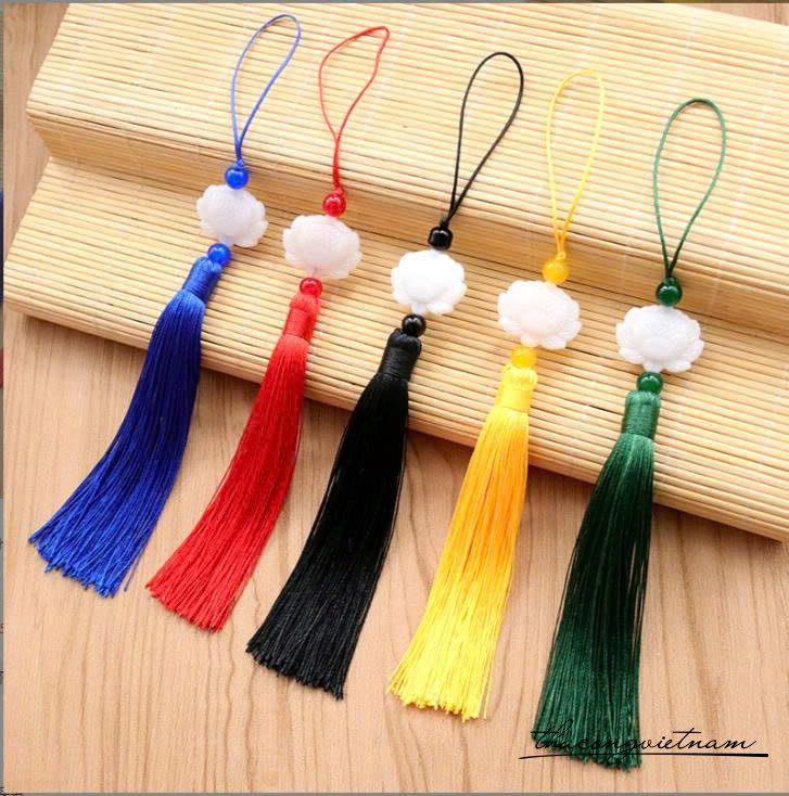Set 2 dây tua rua hoa sen ngọc bội 2 mặt trang trí (22*2.8cm)