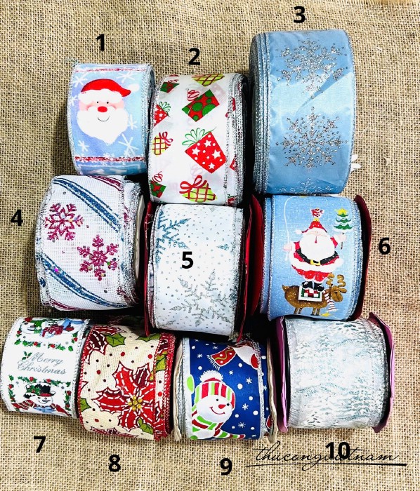 Dây ruy băng họa tiết Giáng Sinh nhiều mẫu (bản 6cm)