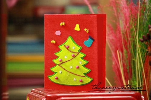 Thiệp vải giáng sinh cây thông noel