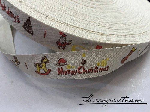 RB cotton in hình merry christmas độc đáo 2cm