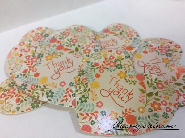 Tag trái tim Thank you họa tiết hoa 5x6cm 2 cái