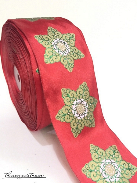 Ruy băng lụa đỏ hoa xanh