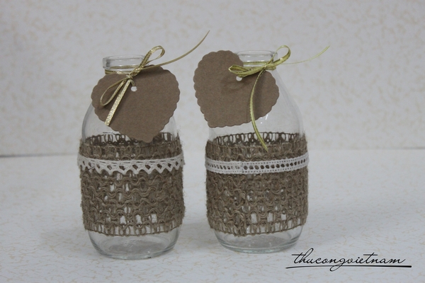 Lọ thủy tinh trang trí ruy băng & tag giấy 08