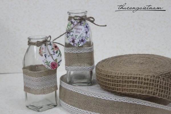 Lọ thủy tinh trang trí ruy băng & tag giấy 10