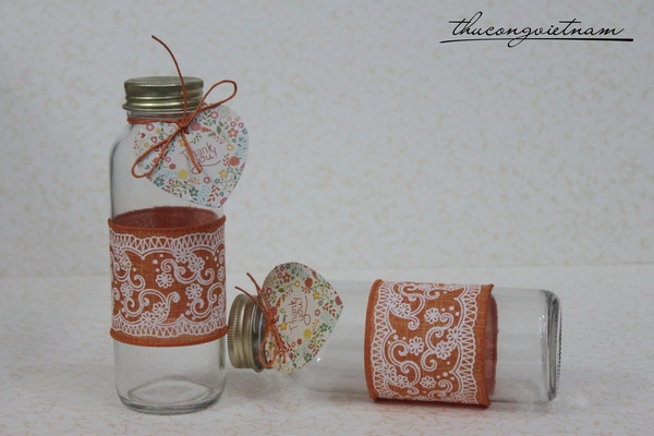 Lọ thủy tinh trang trí ruy băng & tag giấy 14