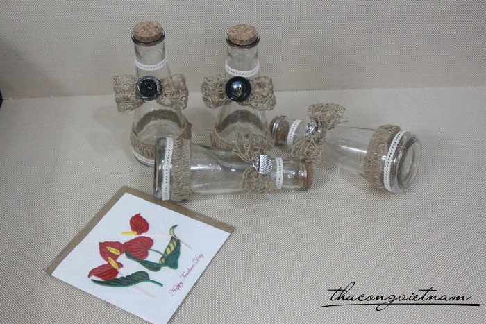 Lọ thủy tinh ruy băng dây thừng & nút áo