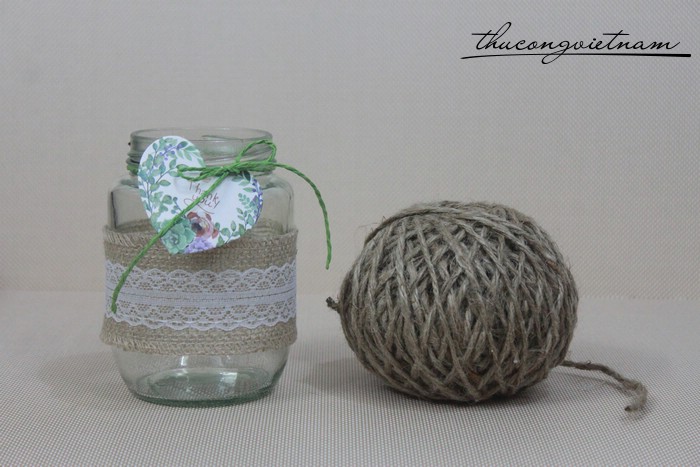 Lọ thủy tinh ruy băng dây thừng & tag giấy 2