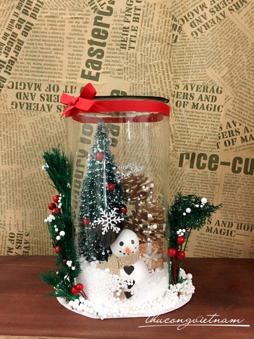 Lọ thủy tinh Merry Christmas cây thông và người tuyết 