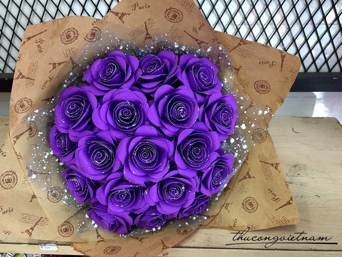 Hoa hồng giấy mỹ thuật màu tím mẫu 1