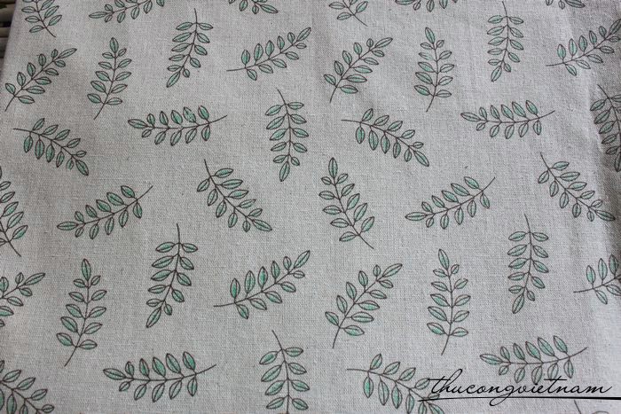 Vải vintage nền trắng họa tiết lá xanh 2
