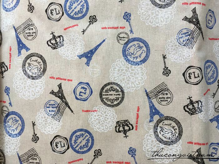 Vải vintage nền trắng họa tiết Paris 1