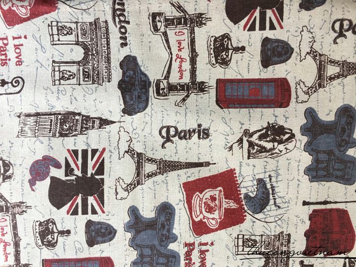 Vải vintage nền trắng họa tiết Paris 2