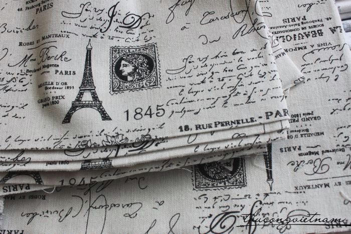 Vải vintage nền trắng họa tiết Paris 4