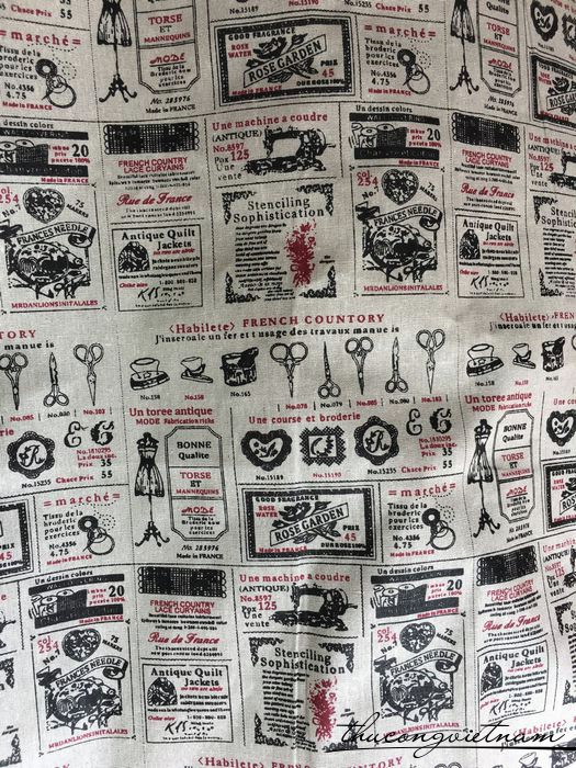 Vải vintage nền trắng họa tiết may vá