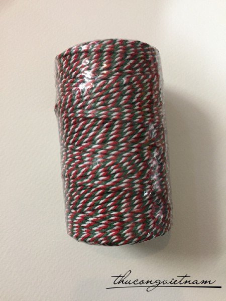 Dây chỉ cotton Baker's twine xe màu xanh lá - đỏ - trắng