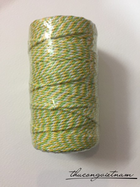 Dây chỉ cotton Baker's twine xe màu xanh lá - vàng - trắng