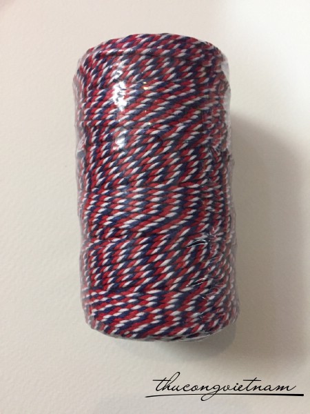 Dây chỉ cotton Baker's twine xe màu đỏ - xanh dương - trắng